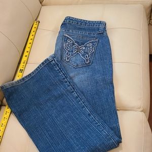 Ladies wide leg denim jeans with butterfly  pocket